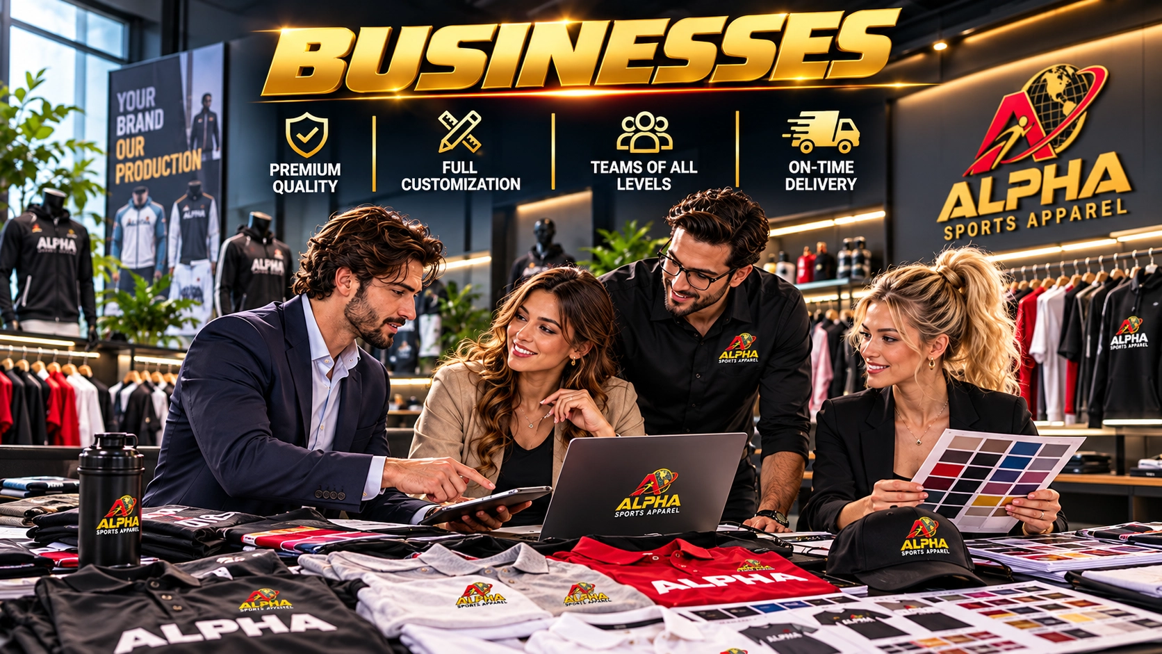 Custom corporate apparel and branded products for businesses by Alpha Sports Apparel